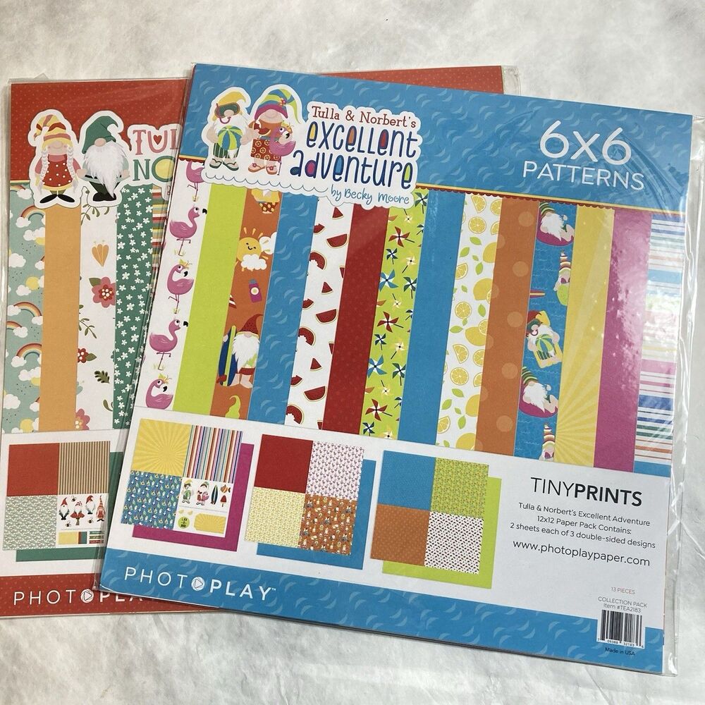 2 Pack Tulla Norbert Gnomes 6X6" Patterns Bees Plaid Flowers Summer Papers